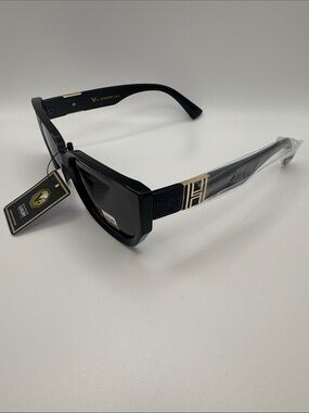 Black Oversized Square Sunglasses with Gold Accent